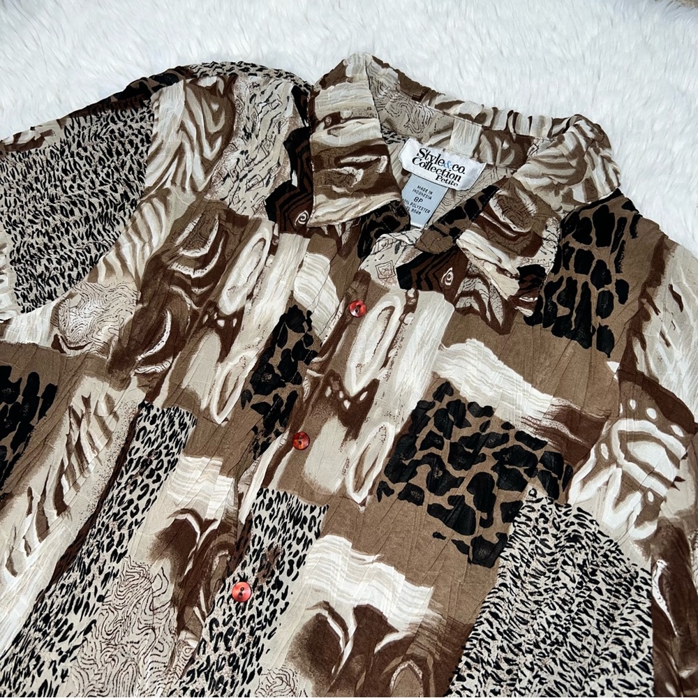 Animal Print Pattern Patchwork Flowy Blouse - image 5